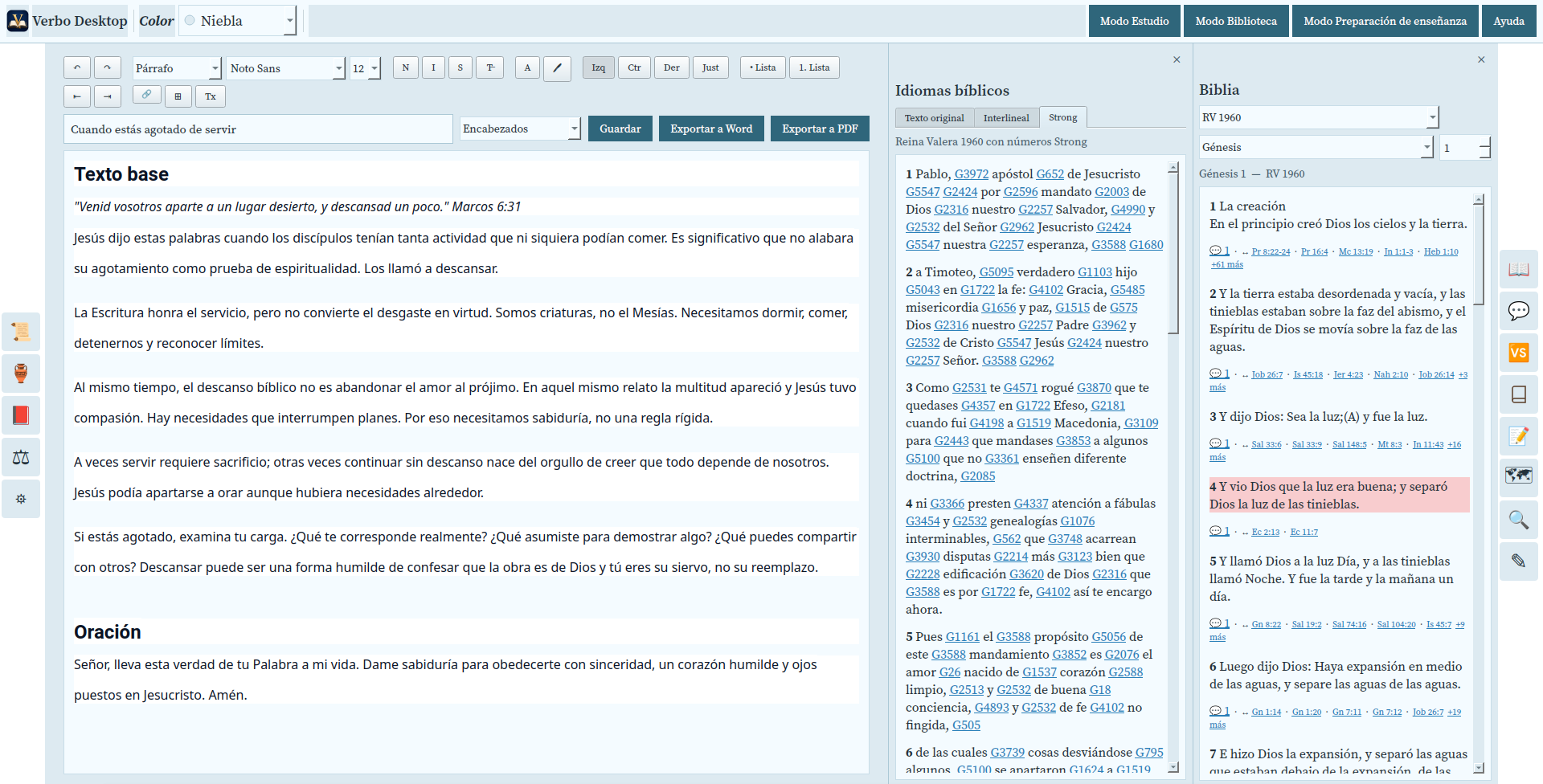 Verbo teaching preparation interface
