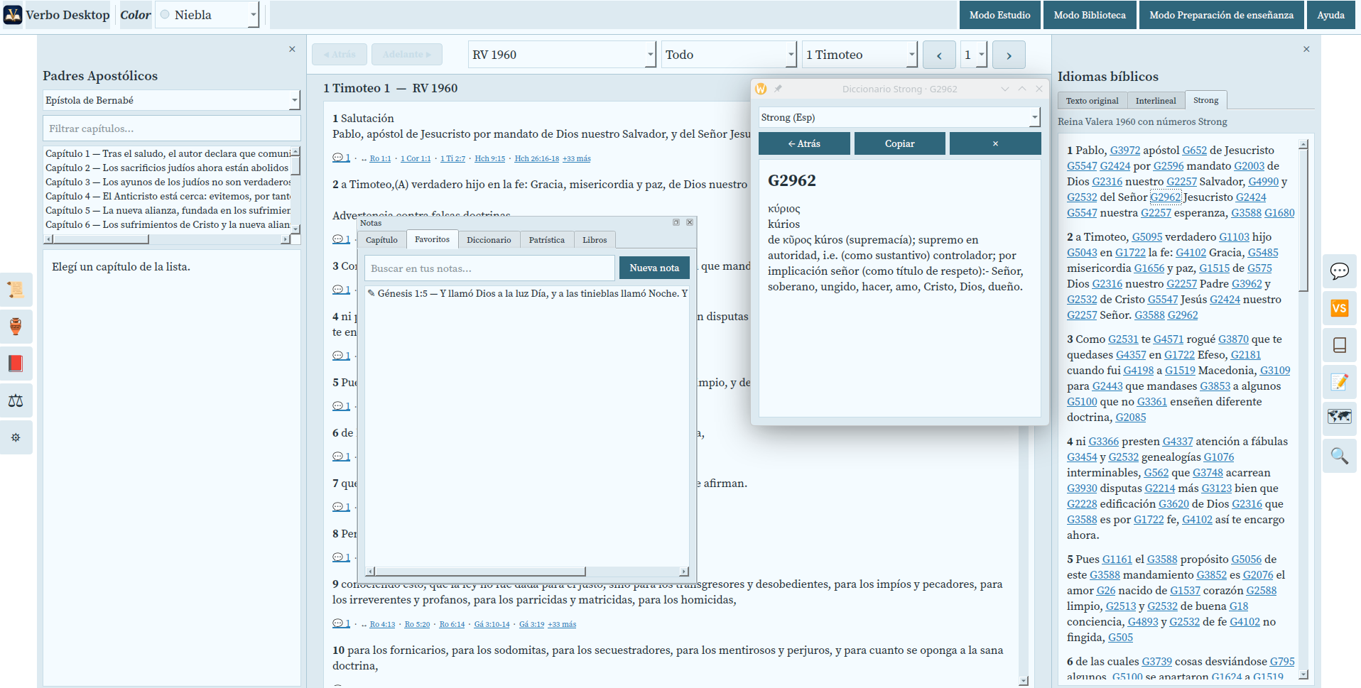 Notes and Strong dictionary in Verbo